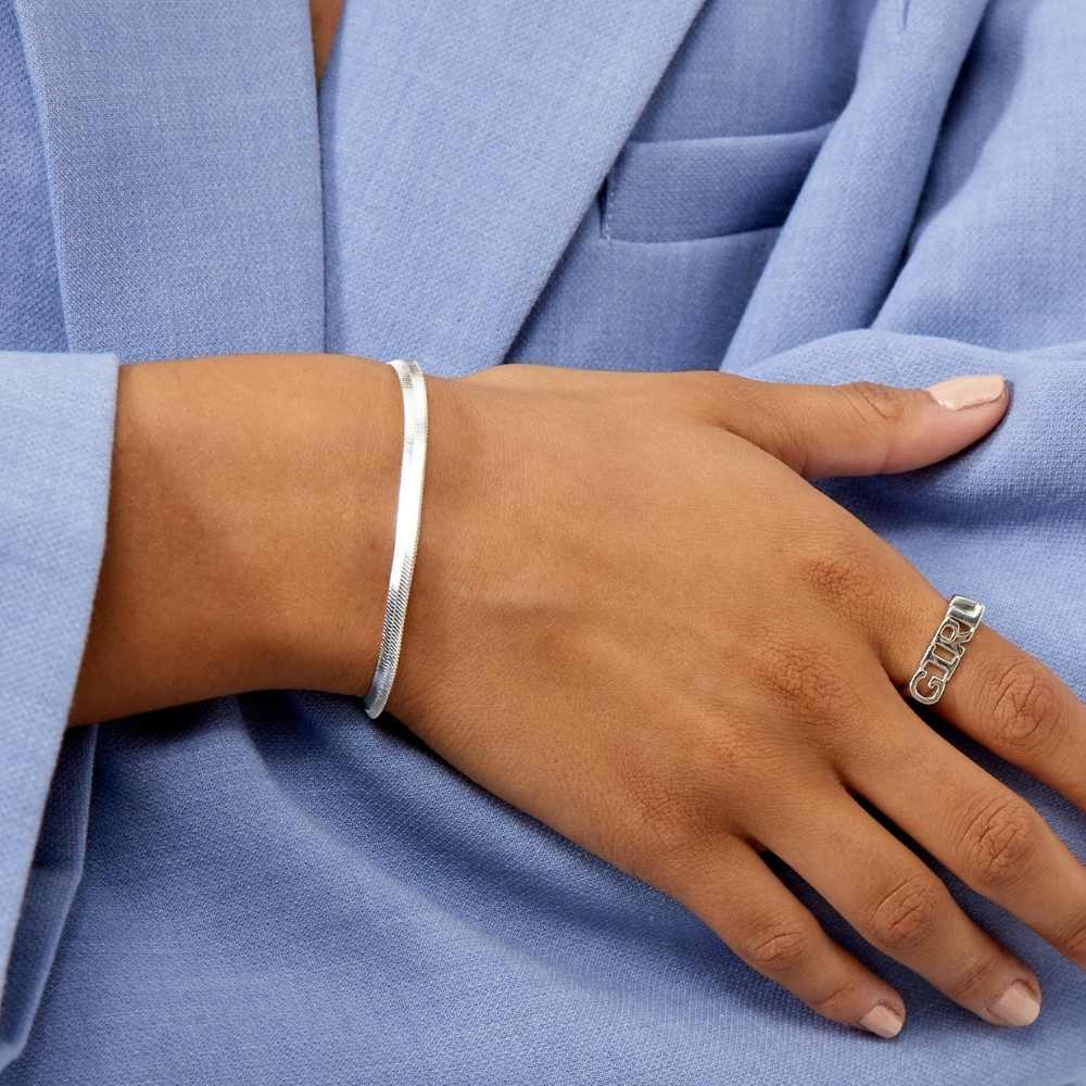 Platt Ormlänk Armband – 925 Silverpläterat, 4 mm