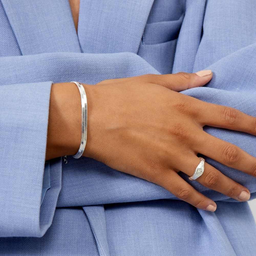 Platt Ormlänk Armband – 925 Silverpläterat, 4 mm