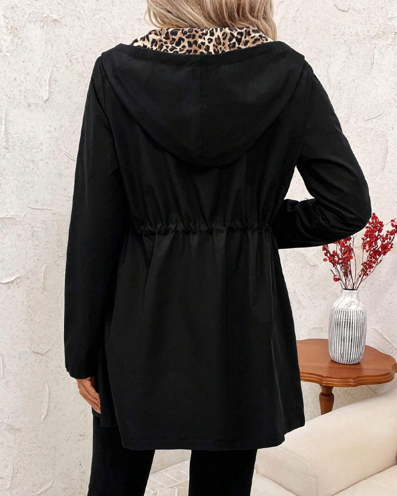 Vändbar Huva Kappa med Leopardmönster