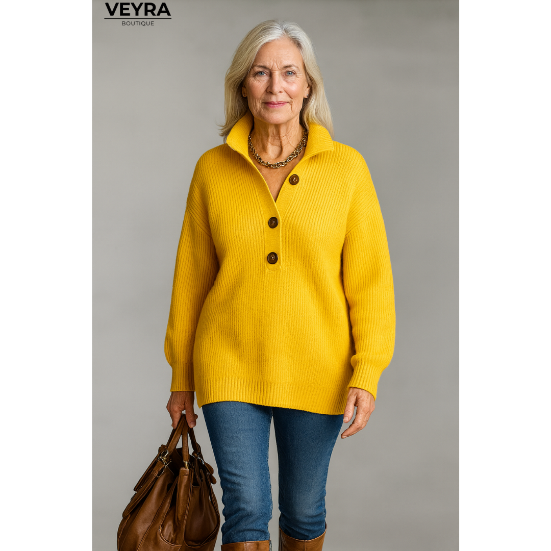 Liora™| Elegant treknappströja med krage