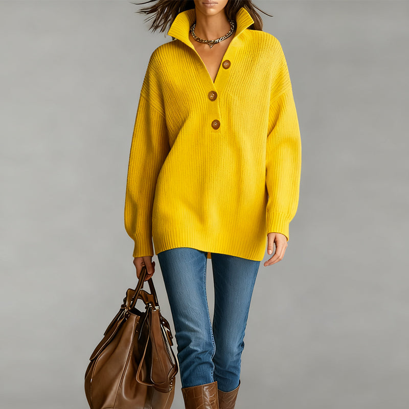 Liora™| Elegant treknappströja med krage